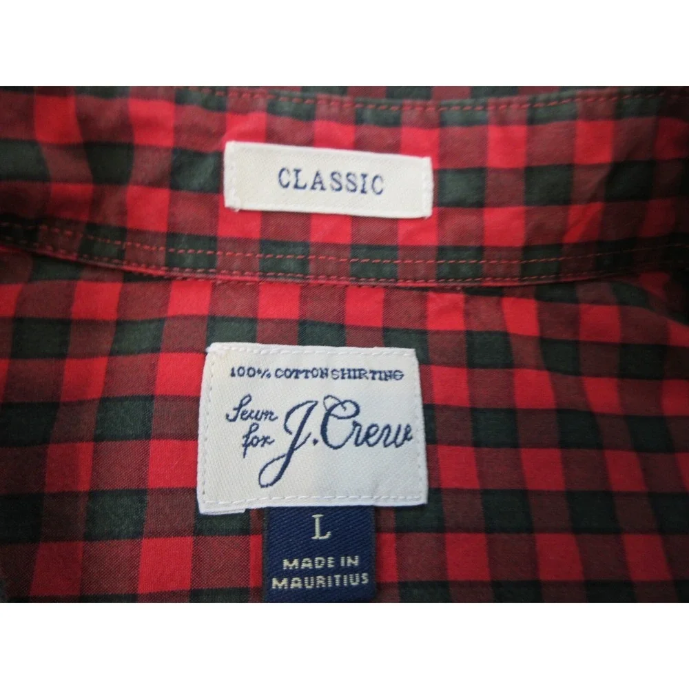 J CREW Shirt Mens L Red Check 100% Cotton Long Sleeve Button Down Classic Casual